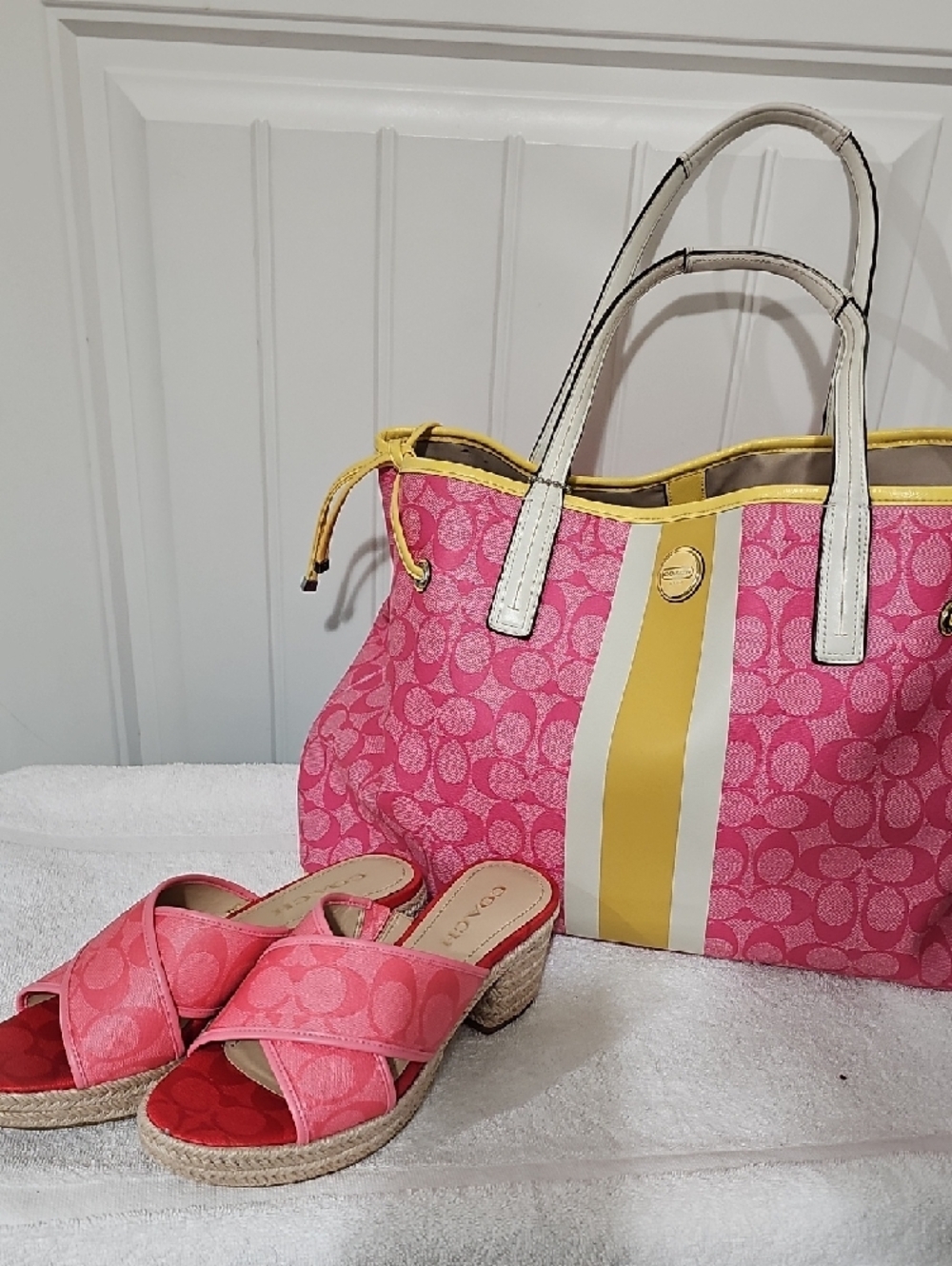 Coach Pink Canvas Crossband Espadrille Mules - Picture 3 of 3
